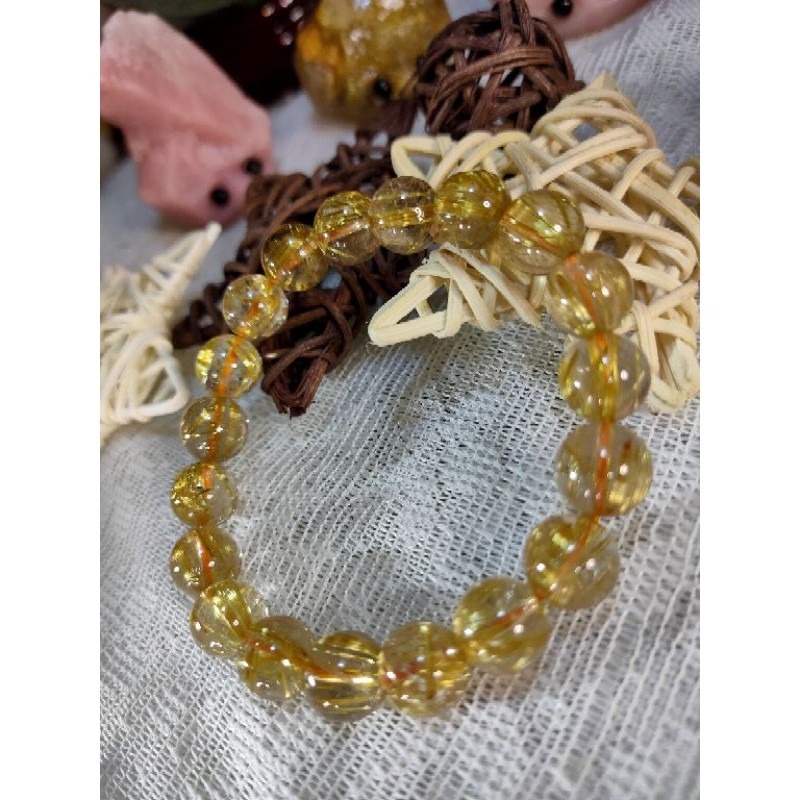 ⚜️金光閃閃板鈦天然水晶 清透料 鈦晶粗板絲金髮晶單圈 手串手珠 10.2mm-細節圖7