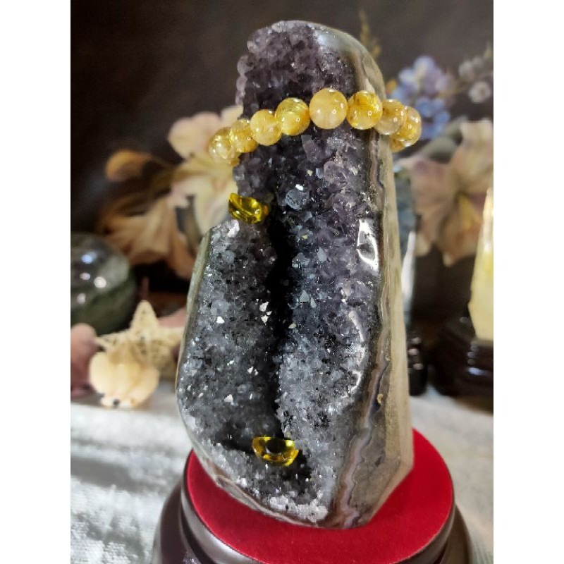 ✡️天然烏拉圭異象 紫晶鎮 內凹帶花 黑碧璽 紫水晶 防幅攝電磁波 消磁 净化 1001g#11-細節圖2