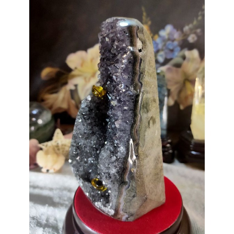 ✡️天然烏拉圭異象 紫晶鎮 內凹帶花 黑碧璽 紫水晶 防幅攝電磁波 消磁 净化 1001g#11-細節圖3