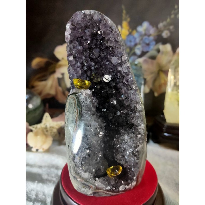 ✡️天然烏拉圭異象 紫晶鎮 內凹帶花 黑碧璽 紫水晶 防幅攝電磁波 消磁 净化 1001g#11-細節圖4