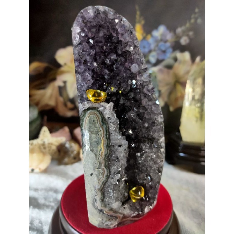 ✡️天然烏拉圭異象 紫晶鎮 內凹帶花 黑碧璽 紫水晶 防幅攝電磁波 消磁 净化 1001g#11-細節圖5