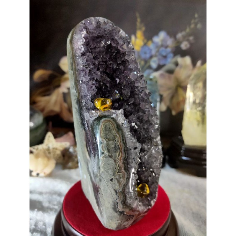 ✡️天然烏拉圭異象 紫晶鎮 內凹帶花 黑碧璽 紫水晶 防幅攝電磁波 消磁 净化 1001g#11-細節圖6