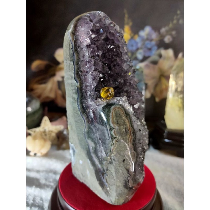 ✡️天然烏拉圭異象 紫晶鎮 內凹帶花 黑碧璽 紫水晶 防幅攝電磁波 消磁 净化 1001g#11-細節圖7