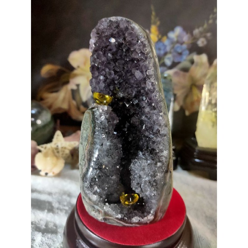 ✡️天然烏拉圭異象 紫晶鎮 內凹帶花 黑碧璽 紫水晶 防幅攝電磁波 消磁 净化 1001g#11-細節圖8