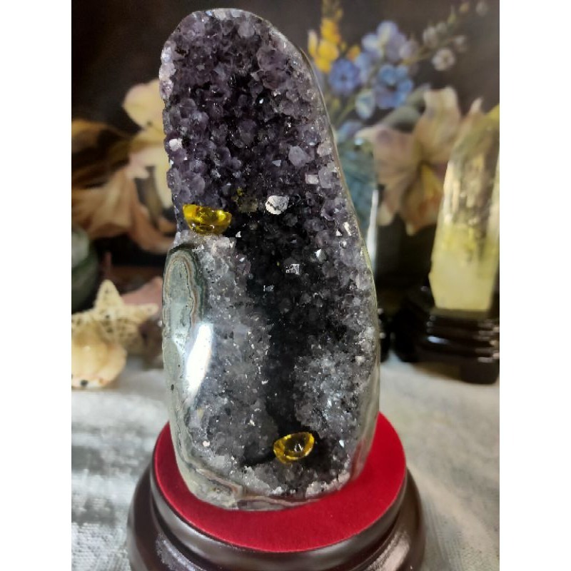 ✡️天然烏拉圭異象 紫晶鎮 內凹帶花 黑碧璽 紫水晶 防幅攝電磁波 消磁 净化 1001g#11-細節圖9