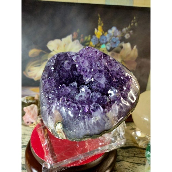 ✡️烏拉圭🇺🇾水晶原礦 內凹帶球花紅極光原皮 紫晶鎮 消磁 净化 紫水晶原石擺件 送壓克力座2037g#258-細節圖2