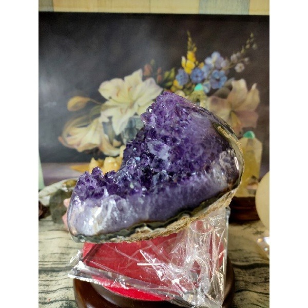 ✡️烏拉圭🇺🇾水晶原礦 內凹帶球花紅極光原皮 紫晶鎮 消磁 净化 紫水晶原石擺件 送壓克力座2037g#258-細節圖3