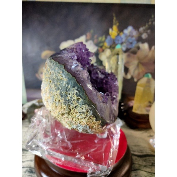 ✡️烏拉圭🇺🇾水晶原礦 內凹帶球花紅極光原皮 紫晶鎮 消磁 净化 紫水晶原石擺件 送壓克力座2037g#258-細節圖5