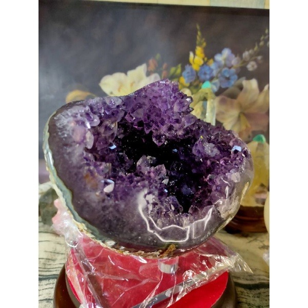 ✡️烏拉圭🇺🇾水晶原礦 內凹帶球花紅極光原皮 紫晶鎮 消磁 净化 紫水晶原石擺件 送壓克力座2037g#258-細節圖6