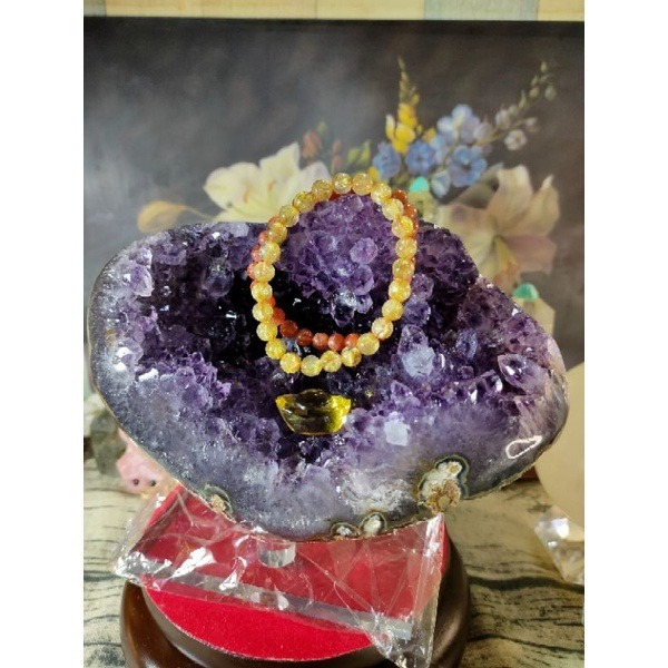 ✡️烏拉圭🇺🇾水晶原礦 內凹帶球花紅極光原皮 紫晶鎮 消磁 净化 紫水晶原石擺件 送壓克力座2037g#258-細節圖7