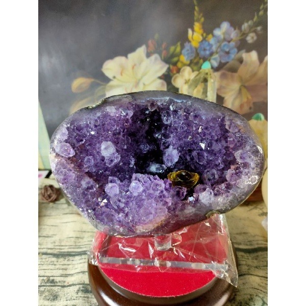 ✡️烏拉圭🇺🇾水晶原礦 內凹帶球花紅極光原皮 紫晶鎮 消磁 净化 紫水晶原石擺件 送壓克力座2037g#258-細節圖9