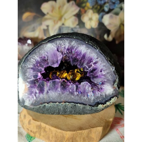 ✡️烏拉圭 紫水晶洞 紫晶陣 消磁 净化  晶簇擺件 防幅攝 超能量 天然內凹 大角趾 紫水晶洞 1400g 附木座-細節圖4