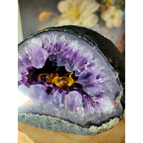 ✡️烏拉圭 紫水晶洞 紫晶陣 消磁 净化  晶簇擺件 防幅攝 超能量 天然內凹 大角趾 紫水晶洞 1400g 附木座-細節圖5