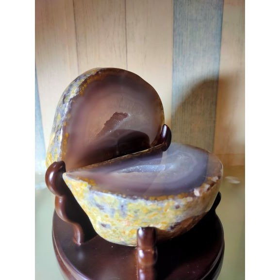 💰全拋巴西聚寶盆 全拋瑪瑙聚寶盆 帶雪礦共生礦 閃亮亮 全透光 藏風聚氣~圓滿如意~對己生財~附底座 1690g(原石-細節圖2