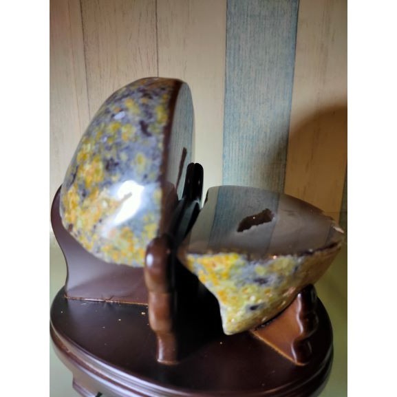 💰全拋巴西聚寶盆 全拋瑪瑙聚寶盆 帶雪礦共生礦 閃亮亮 全透光 藏風聚氣~圓滿如意~對己生財~附底座 1690g(原石-細節圖3