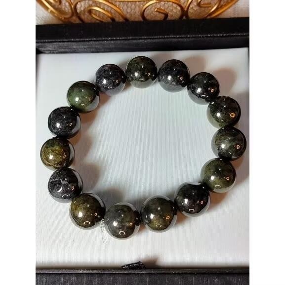 ⚜️天然A貨翡翠烏雞手串 手珠 附證書 有天然裂紋礦缺特價出清-細節圖4