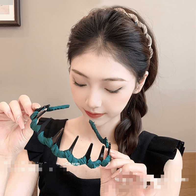 ✨台灣現貨🌿韓版髮箍 纏繞帶齒髮箍 法式溫柔纏布大波浪髮箍 公主頭髮箍 正反可戴 帶齒髮卡 防滑-細節圖4