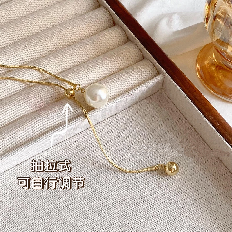 👗台灣現貨🌿小眾設計可抽拉珍珠長款項錬 純欲辣妹風 氣質輕奢 素雅項鍊  流蘇毛衣鏈【Q80】-細節圖3