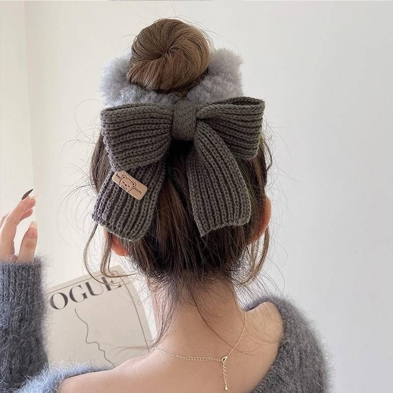 ✨台灣現貨🌿秋冬毛線蝴蝶結毛絨大腸髮圈 韓版可愛頭繩扎頭髮皮筋頭飾【ND72】-細節圖3