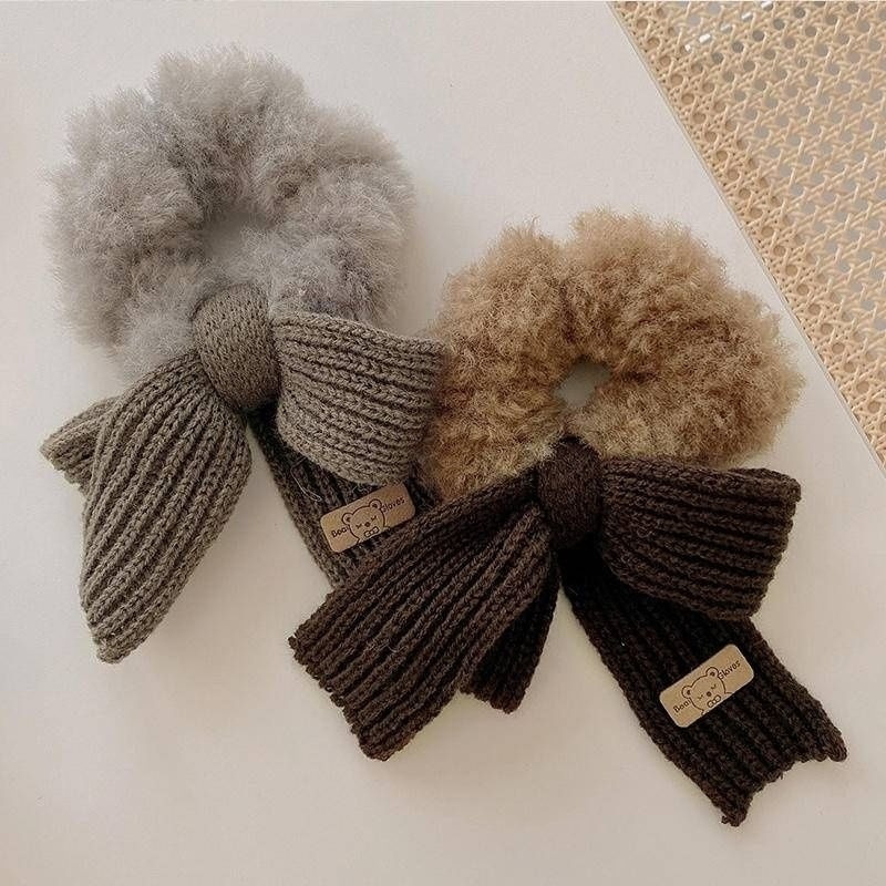 ✨台灣現貨🌿秋冬毛線蝴蝶結毛絨大腸髮圈 韓版可愛頭繩扎頭髮皮筋頭飾【ND72】-細節圖6