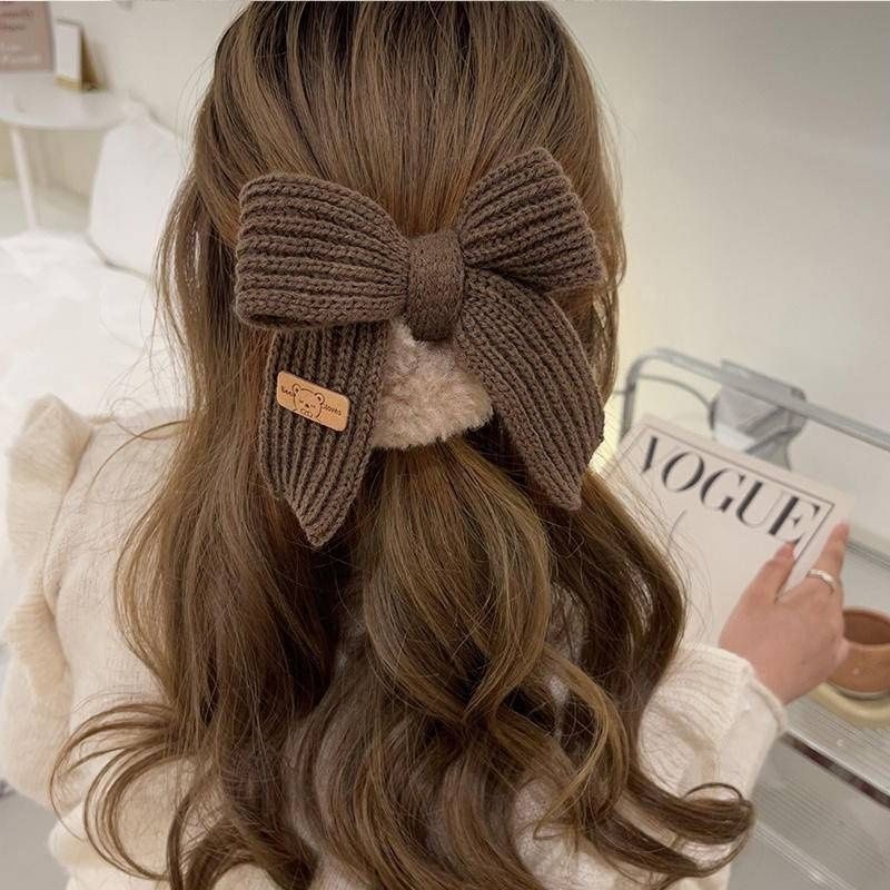 ✨台灣現貨🌿秋冬毛線蝴蝶結毛絨大腸髮圈 韓版可愛頭繩扎頭髮皮筋頭飾【ND72】-細節圖7