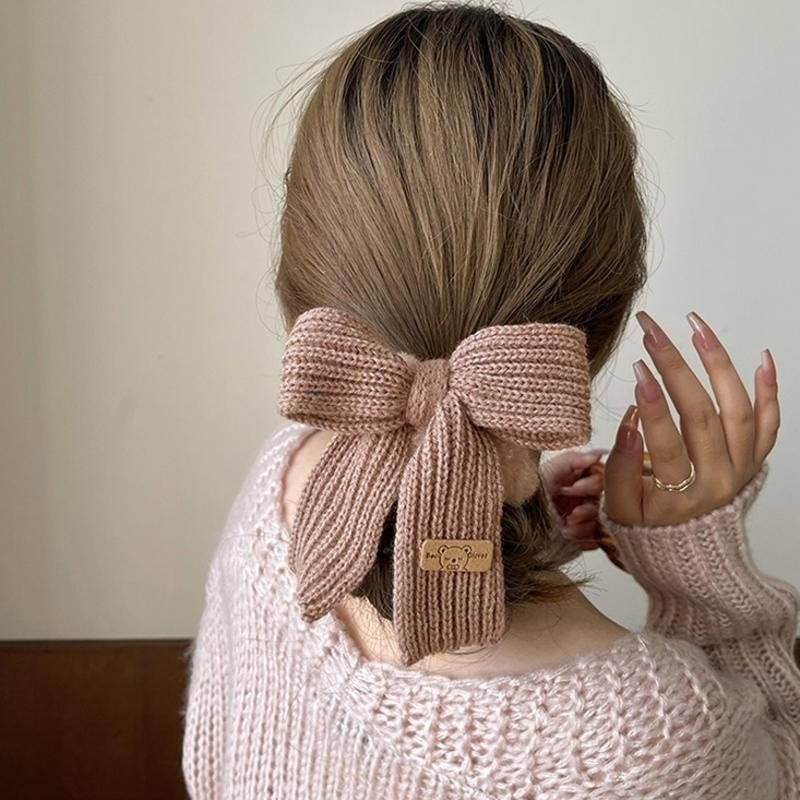 ✨台灣現貨🌿秋冬毛線蝴蝶結毛絨大腸髮圈 韓版可愛頭繩扎頭髮皮筋頭飾【ND72】-細節圖8