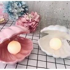 🌸台灣現貨🌿夢幻人魚幻彩陶瓷貝殼燈 珍珠裝飾小夜燈 貝殼收納盤 粉、白兩色-細節圖2