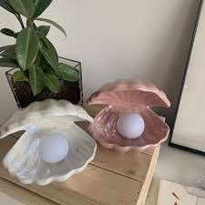 🌸台灣現貨🌿夢幻人魚幻彩陶瓷貝殼燈 珍珠裝飾小夜燈 貝殼收納盤 粉、白兩色-細節圖5