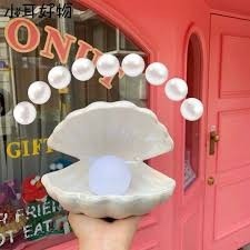 🌸台灣現貨🌿夢幻人魚幻彩陶瓷貝殼燈 珍珠裝飾小夜燈 貝殼收納盤 粉、白兩色-規格圖9