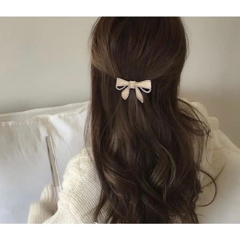 ✨台灣現貨🌿韓國氣質優雅水鑽珍珠蝴蝶結髮夾超級閃光髮夾劉海夾側夾髮飾【N87】-細節圖4