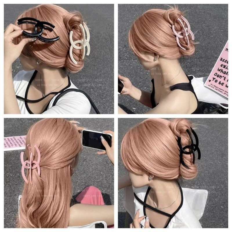 ✨台灣現貨🌿新款字母交叉亞克力抓夾 夏季氣質百搭設計盤髮鯊魚夾甜美個性大號髮抓【M38】-細節圖9