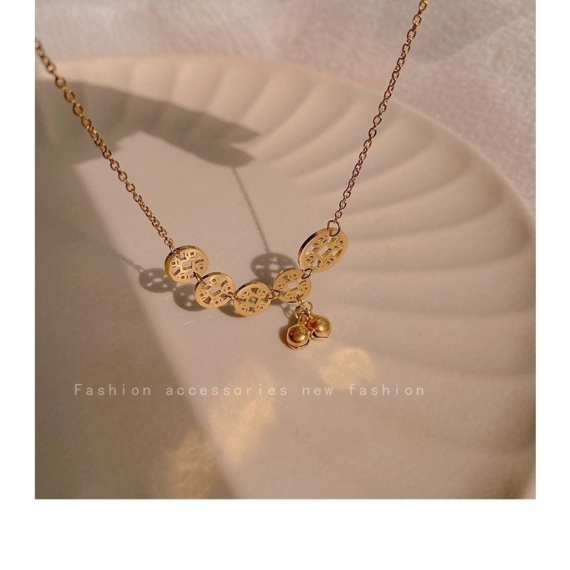 👗台灣現貨🌿招財 銅錢 鈴鐺 腳鍊 18K玫瑰金彩金腳鏈/鈦鋼腳鍊 防過敏不掉色可碰水 鏤空錢幣腳鍊【IO17】-細節圖8