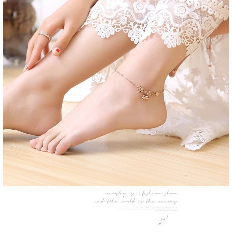 👗台灣現貨🌿招財 銅錢 鈴鐺 腳鍊 18K玫瑰金彩金腳鏈/鈦鋼腳鍊 防過敏不掉色可碰水 鏤空錢幣腳鍊【IO17】-細節圖9