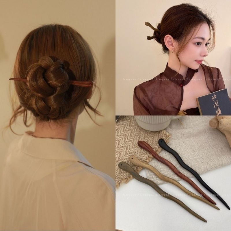 ✨台灣現貨🌿簡約古風~檀木髮簪女高級感漢服簪子優雅時尚盤髮器木質簪子髮飾【L3】-細節圖9