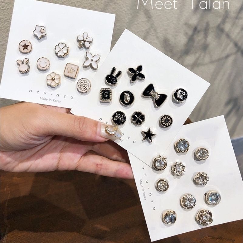 🌸台灣現貨🌿 10件套装韓國防走光固定扣花朵星星胸針吊飾 韓版簡約服飾別針牛仔徽章-細節圖3