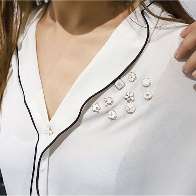 🌸台灣現貨🌿 10件套装韓國防走光固定扣花朵星星胸針吊飾 韓版簡約服飾別針牛仔徽章-細節圖4