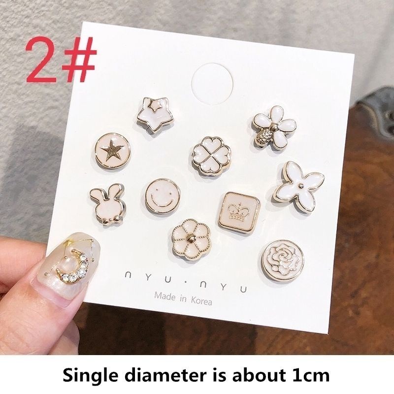 🌸台灣現貨🌿 10件套装韓國防走光固定扣花朵星星胸針吊飾 韓版簡約服飾別針牛仔徽章-規格圖9