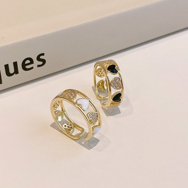 💍台灣現貨🌿韓國小眾設計感輕奢微鑲鋯石滴油鏤空愛心戒指女小眾輕奢水鑽愛心氣質可調節食指環戒 【O29】-細節圖4