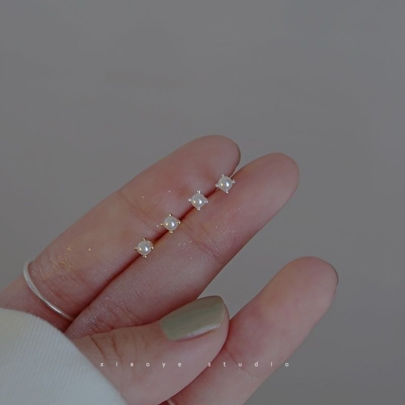 💖台灣現貨🌿養耳洞 925銀針 單鑽耳釘 四爪珍珠耳釘 ins風氣質簡約小巧耳環 睡覺免摘迷你耳飾【G126】-細節圖2