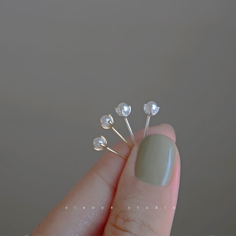 💖台灣現貨🌿養耳洞 925銀針 單鑽耳釘 四爪珍珠耳釘 ins風氣質簡約小巧耳環 睡覺免摘迷你耳飾【G126】-細節圖3