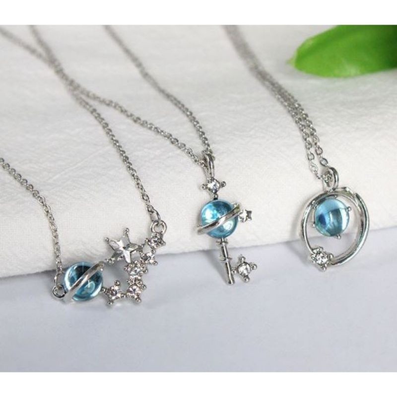 🦋台灣現貨🌿夢幻藍色琉璃星球項鍊 藍色星空銀河系 鑰匙星球行星銀河 小清新學生鎖骨鍊 情人節禮物-細節圖9