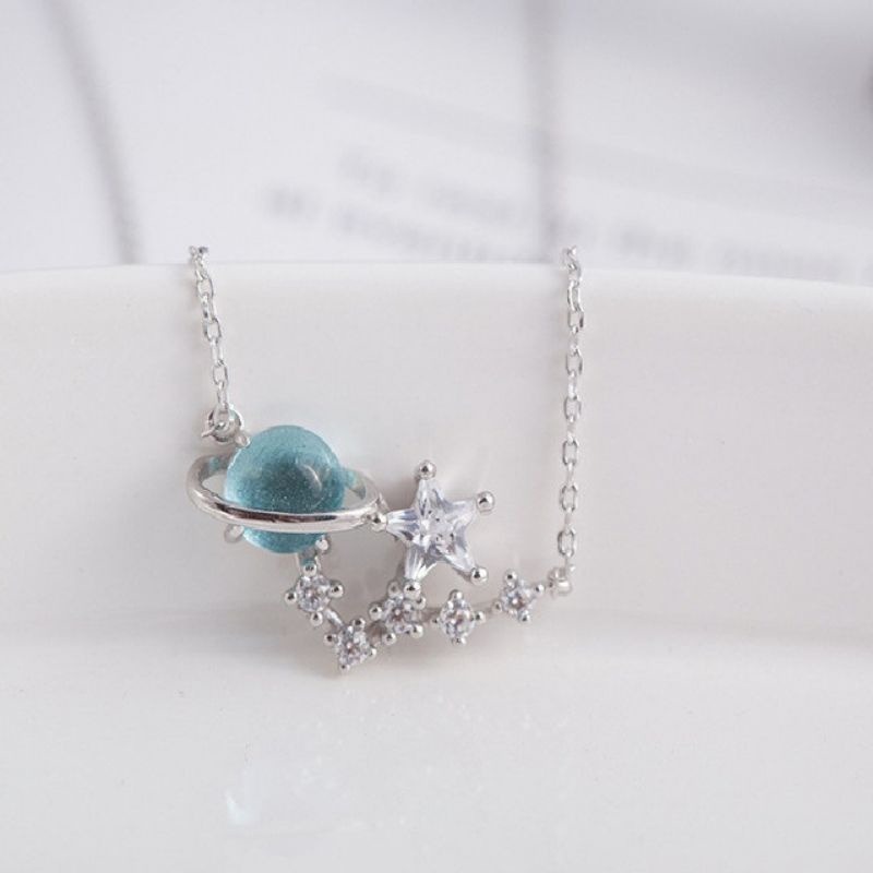 🦋台灣現貨🌿夢幻藍色琉璃星球項鍊 藍色星空銀河系 鑰匙星球行星銀河 小清新學生鎖骨鍊 情人節禮物-規格圖9