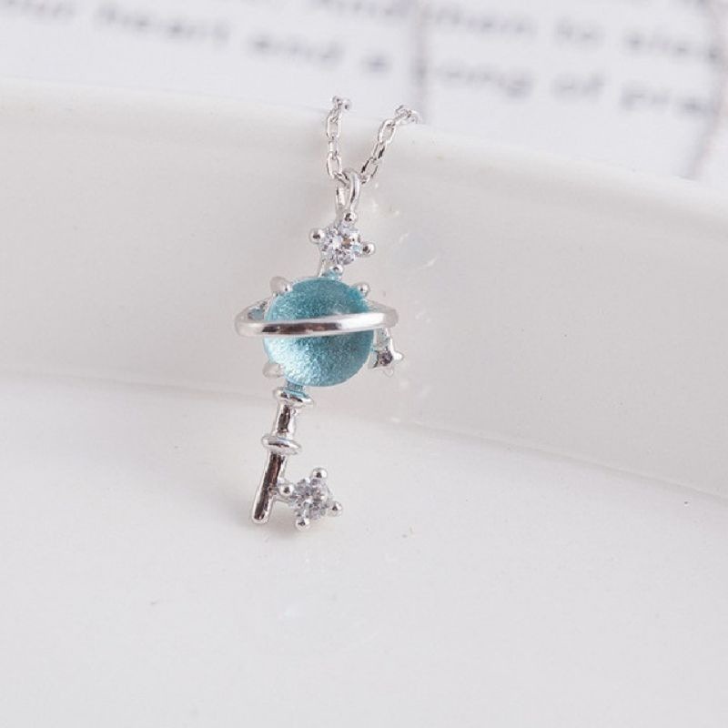 🦋台灣現貨🌿夢幻藍色琉璃星球項鍊 藍色星空銀河系 鑰匙星球行星銀河 小清新學生鎖骨鍊 情人節禮物-規格圖9