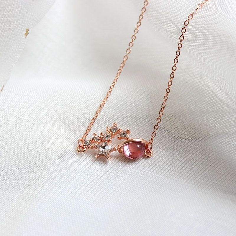 🦋台灣現貨🌿夢幻藍色琉璃星球項鍊 藍色星空銀河系 鑰匙星球行星銀河 小清新學生鎖骨鍊 情人節禮物-規格圖9