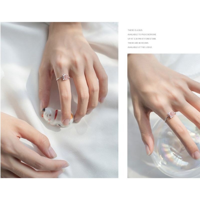 💍台灣現貨🌿S925銀戒指草莓水晶貓開口戒指 貓咪運轉石戒指 運轉著桃花石 招桃花 招人緣-細節圖8