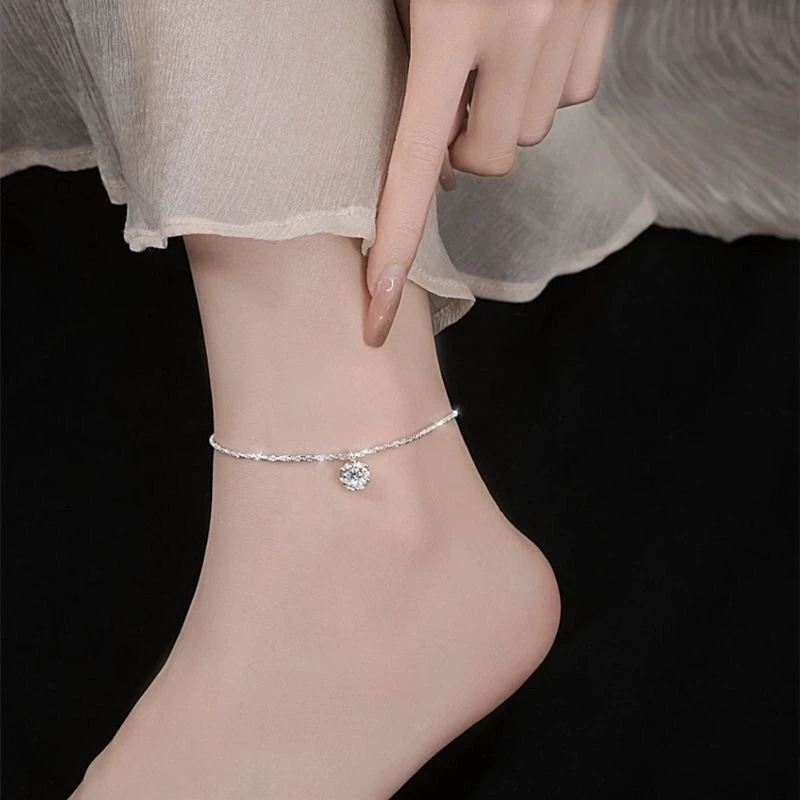 👗台灣現貨🌿腳鍊 單鑽 腳裸鏈 冷淡風 波光粼粼腳鏈ins小眾輕奢氣質時尚個性腳鏈【IO19】-細節圖7