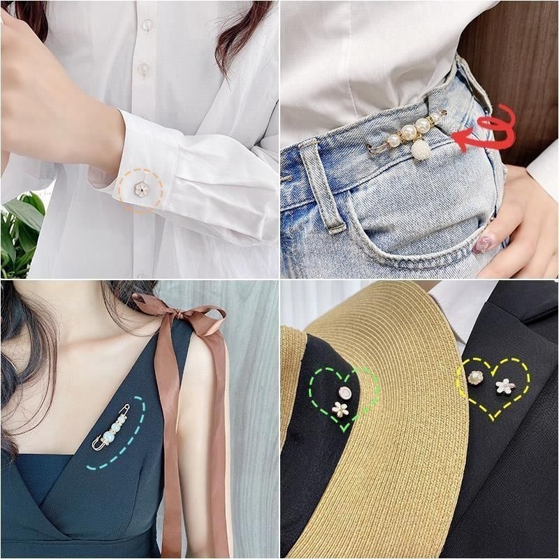 🌺台灣現貨🌿高檔胸針女珍珠防走光扣一字插針 固定衣服開衫小別針 收腰神器 高檔扣針胸花配飾 防走光別針 胸針-細節圖3