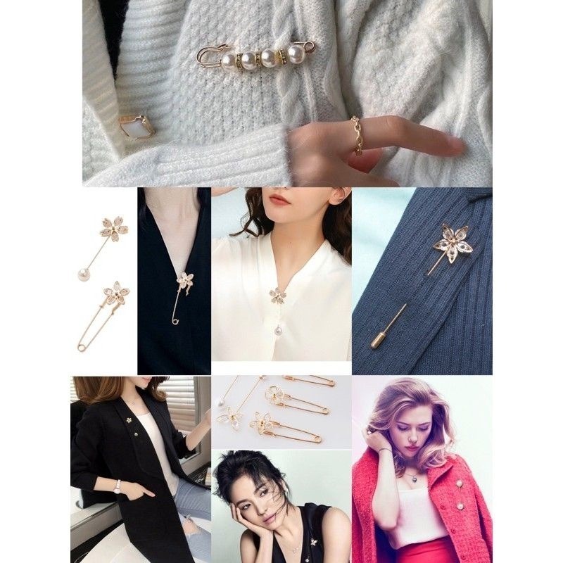 🌺台灣現貨🌿高檔胸針女珍珠防走光扣一字插針 固定衣服開衫小別針 收腰神器 高檔扣針胸花配飾 防走光別針 胸針-細節圖9