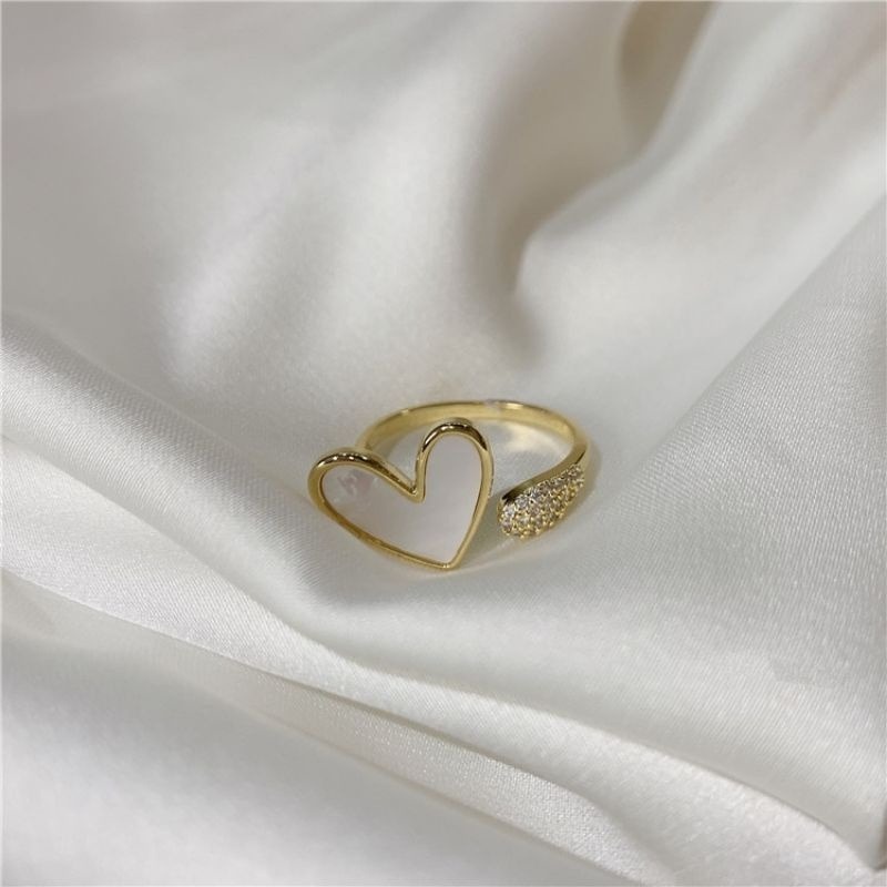 💍台灣現貨🌿韓國愛心貝殼開口戒指女 ins復古小眾設計開口心形戒指 飾品輕奢食指環戒指女戒子【O32】-細節圖3