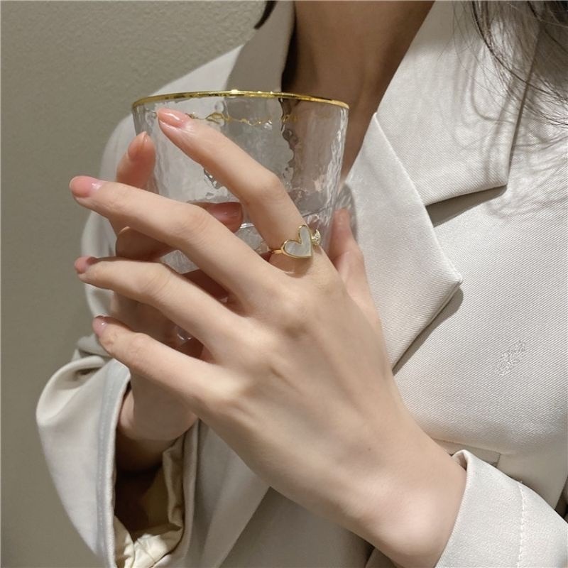 💍台灣現貨🌿韓國愛心貝殼開口戒指女 ins復古小眾設計開口心形戒指 飾品輕奢食指環戒指女戒子【O32】-細節圖5